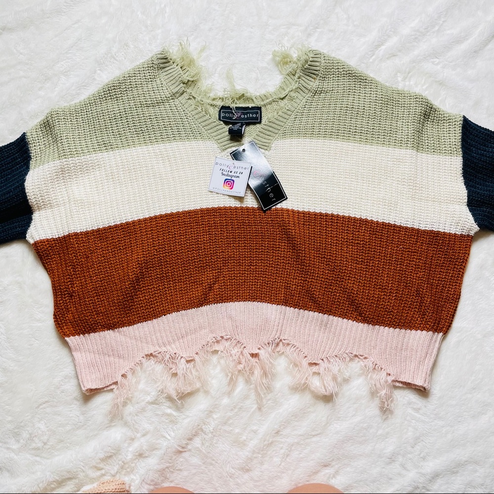 nwt Multi color Distressed Sweater - Picture 2 of 7